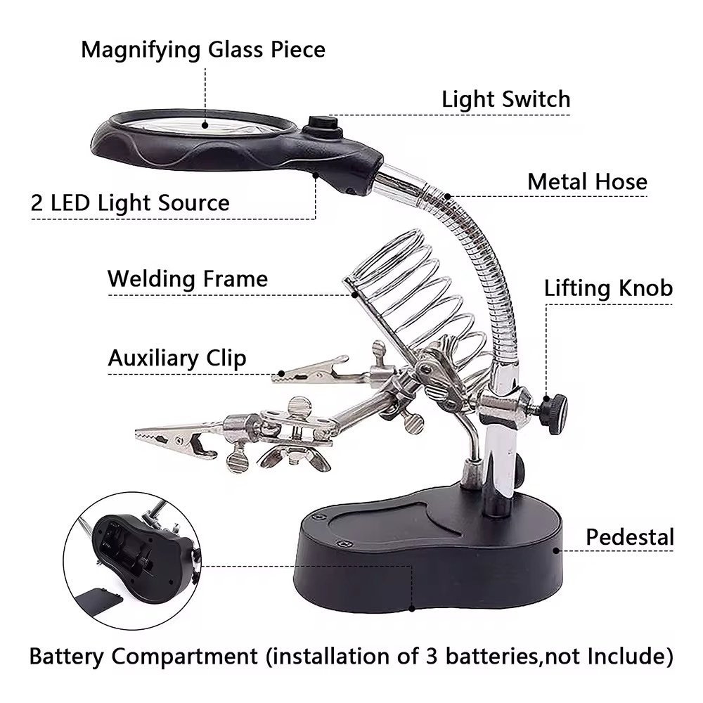 Helping Hands Soldering Stand with LED Light & Magnifying Glass - Image 2