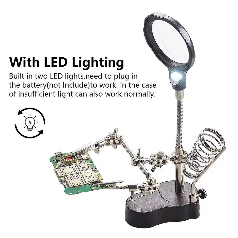 Helping Hands Soldering Stand with LED Light & Magnifying Glass - Image 5