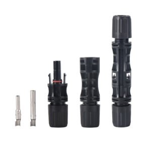 MC4-style solar connector set rated 1500V DC and 30A with male and female housings and crimp contacts