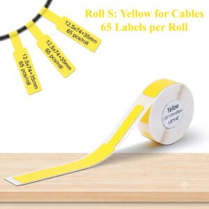 Roll of 65 yellow self-adhesive labels designed for cable and wire identification