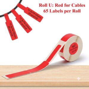 Roll of 65 red self-adhesive labels designed for cable and wire identification